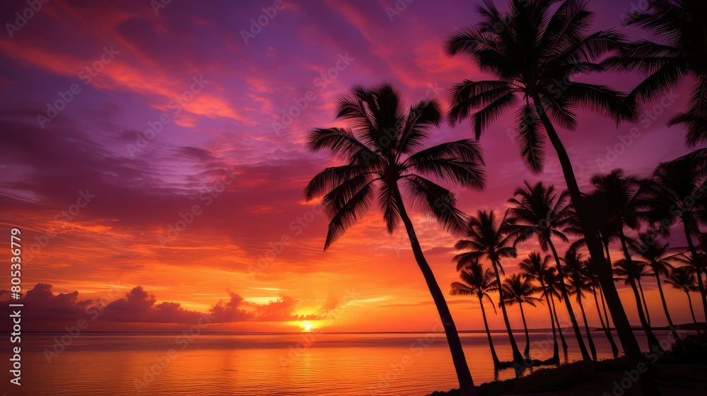 rise sun wave palm tree