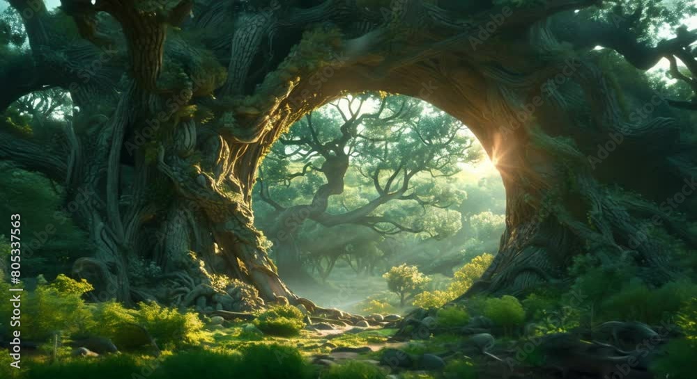 Portal to another world in the trunk of an ancient tree