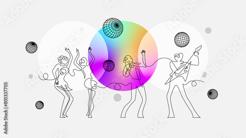 Quartet of Vocalists in Continuous Line Art, Evoking Retro Pop Sensibilities