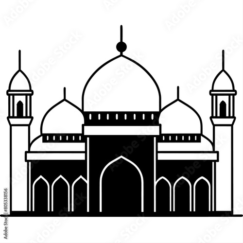 minimal masjid vector art  illustration, black color silhouette, silhouette, white background (36)