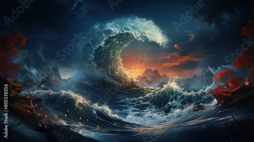 A Spectacular Colossal Wave Crashes Dramatically Seascape Background