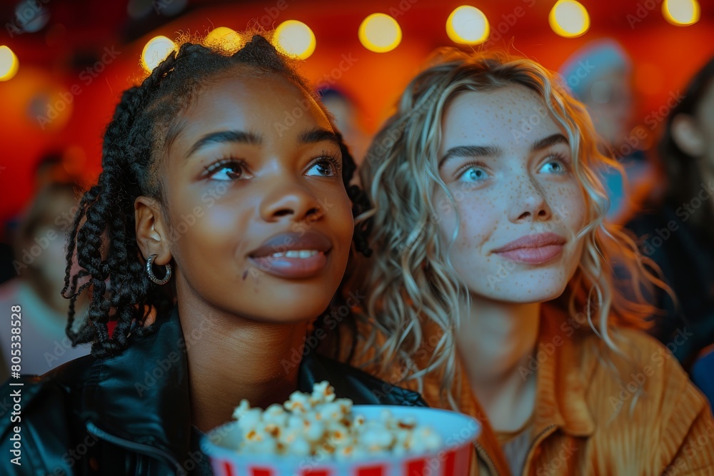 Captivating shot of two young women, looking upwards together with a hopeful and dreamy expression Captivating shot of two young women, looking upwards together with a hopeful and dreamy expression