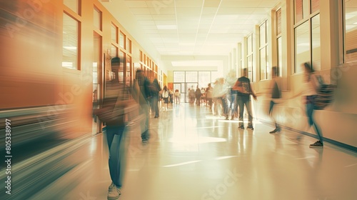 students blurred high school interior