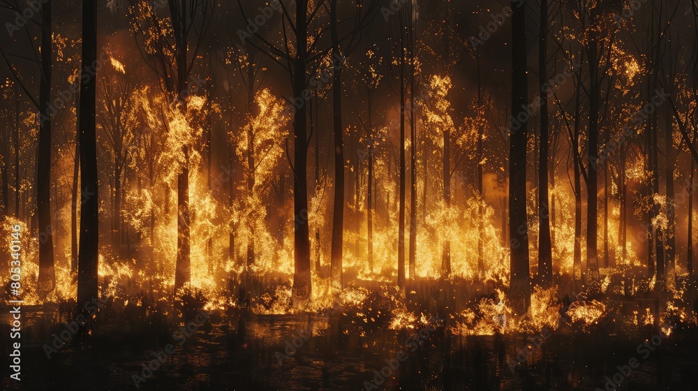 forest ablaze as trees are set alight in a controlled burn