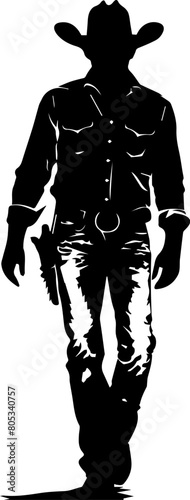 Silhouetted cowboy walks in hat and boots exuding confidence