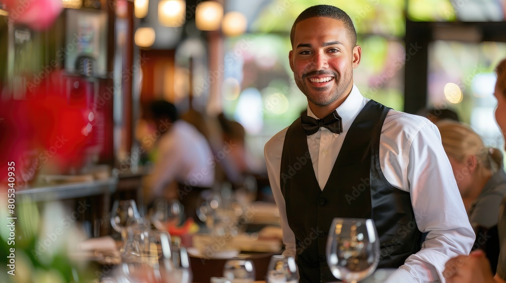 friendly restaurant host welcoming guests with a warm smile friendly restaurant host welcoming guests with a warm smile