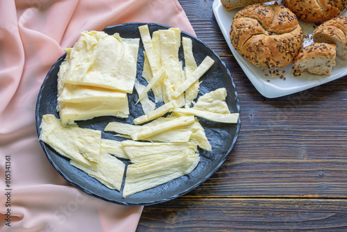 Balkan cuisine.  Leefy or layered cheese is specific type of home-made cheese. Montenegro