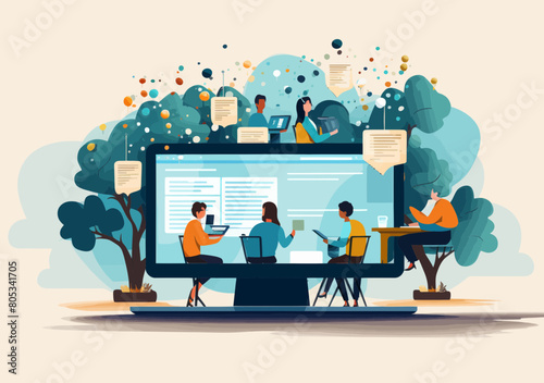 Remote Online Video Conference - Diverse Professionals in Group Discussion via Computer Screens, Digital Business Team Chat