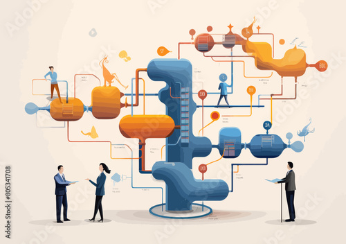Business Process Flowchart Design, Strategy Planning - Diverse Professionals Drawing Workflow Diagram for Concept Implementation, Solution Mapping