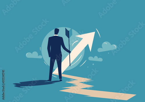 Career change, new direction path - businessman drawing arrow metaphor for transformation, turning to alternative progression, different opportunity choice vector illustration