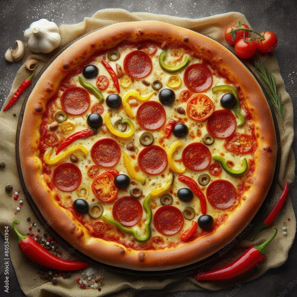 pizza with salami and mushrooms Generative ai pizza with salami and mushrooms Generative ai