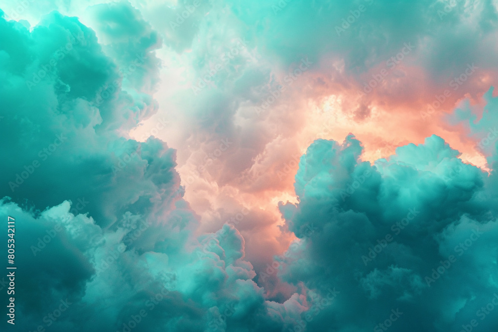 Soft clouds of teal and coral diffusing into each other, forming an ethereal, dreamy abstract that looks like the sky during a surreal sunset. Soft clouds of teal and coral diffusing into each other, forming an ethereal, dreamy abstract that looks like the sky during a surreal sunset.