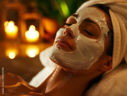 Spa Facial Mask Application Woman Relaxing