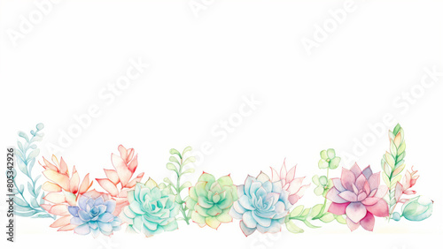Beautifully detailed succulents and flowers in soft watercolor hues, ideal for elegant decorative purposes.