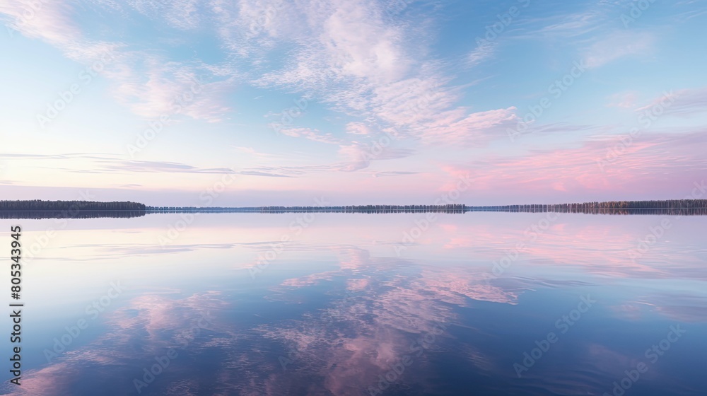 lake blue pink sky