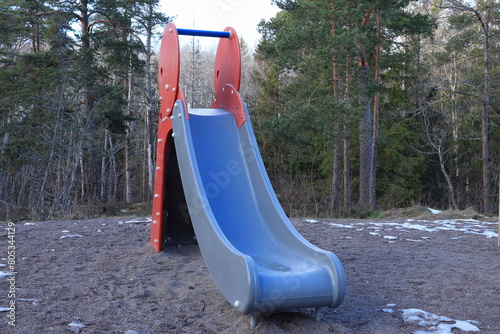 Slide at playground outside in February. Stockholm, Sweden.