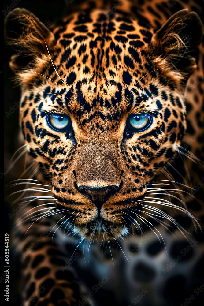 Obraz premium Portrait of a leopard with blue eyes. Animal portrait.