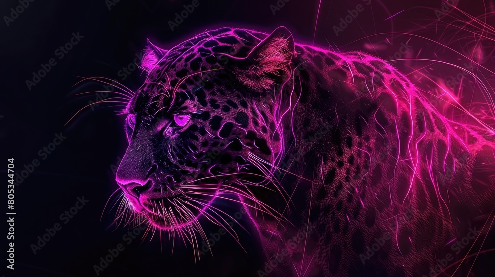 Black Panther Animal Plexus Neon Black Background Digital Desktop ...