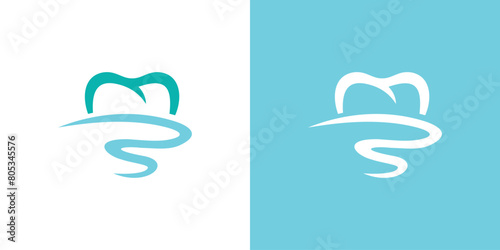Simple Dental Care Logo. Tooth and Hill, River, Lake Logo Icon Symbol Vector Design Inspiration.