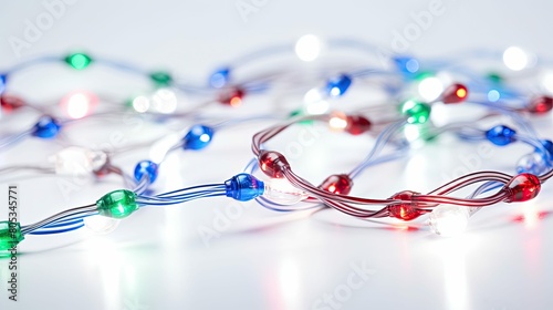 vibrant holiday lights on white background photo