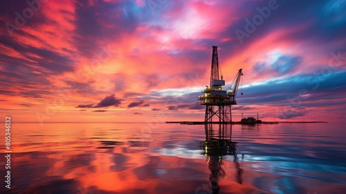 photogrph oil rig gulf of mexico A dramatic sunset serves as photo