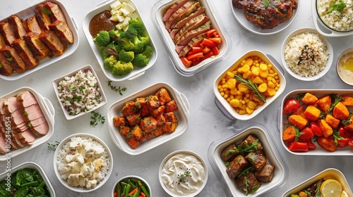 spread of balanced meals featuring lean proteins, complex carbs, and veggies