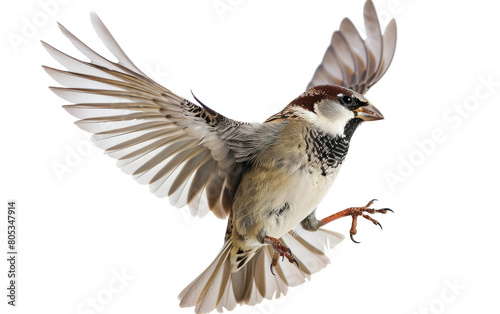 Sparrow in Flight isolated on Transparent background.