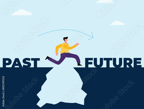 Motivation illustration, Future and past illustration, past and future, difficult choice between two options, business strategy illustration