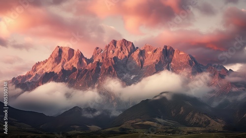 mountains light pink clouds