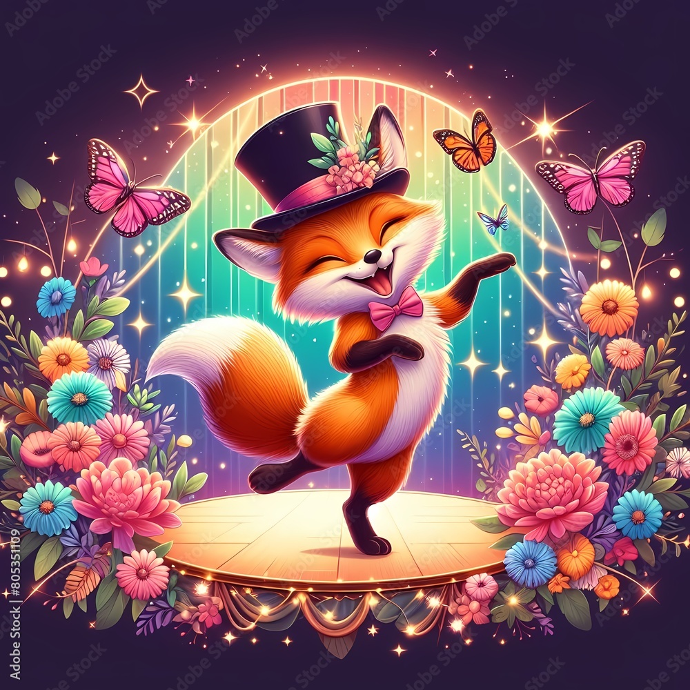 Fototapeta premium fox dancing on the music 