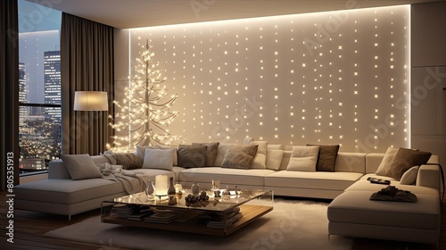 elegant living room christmas lights on wall photo