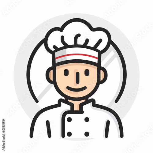 Chef icon UI design black round frame flat linear vector icon whte background