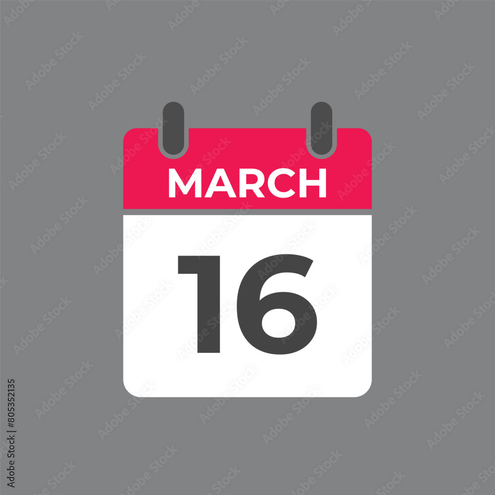 March 16 calendar reminder. 16 March daily calendar icon template. Calendar 16 March icon Design template. Vector illustration
