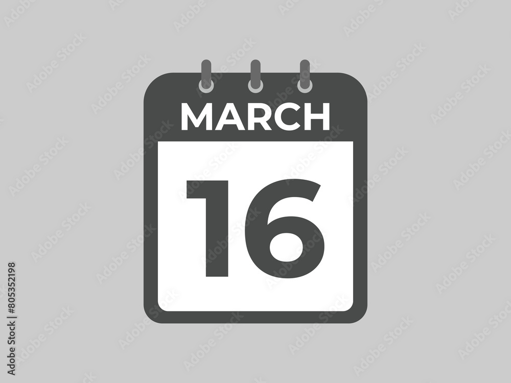 March 16 calendar reminder. 16 March daily calendar icon template. Calendar 16 March icon Design template. Vector illustration
March 16 calendar reminder. 16 March daily calendar icon template. Calendar 16 March icon Design template. Vector illustration