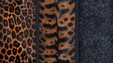 Seamless patterns with African animal leather for textile print or game design. Modern background set of reptile and wild cats skin textures.