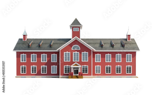School Building, Educational Facility Structure isolated on Transparent background.
