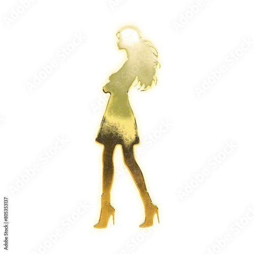 Very realistic golden woman, alpha channel, transparent background photo