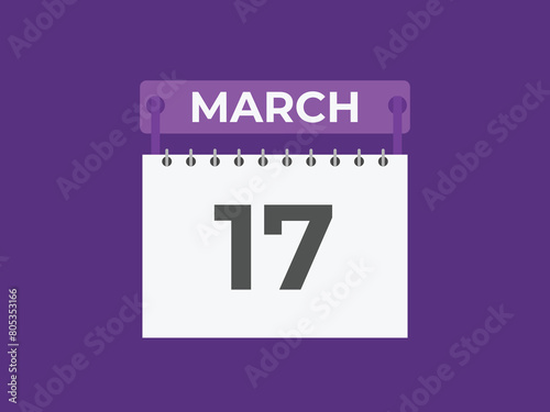 March 17 calendar reminder. 17 March daily calendar icon template. Calendar 17 March icon Design template. Vector illustration
