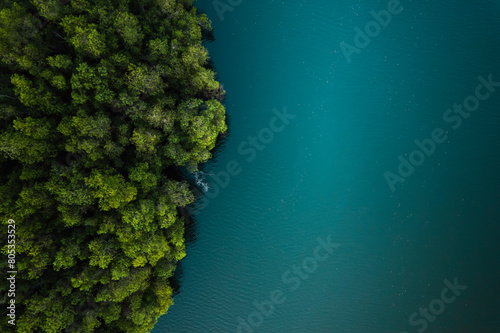Fototapeta Naklejka Na Ścianę i Meble -  Amazing aerial landscape scenery blue water lake with green forest
