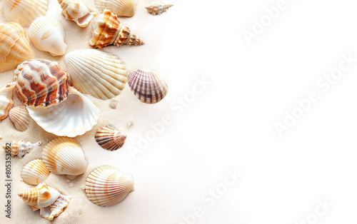 Sand and sea shells beach theme isolated on Transparent background.