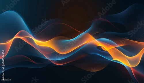 Vibrant colorful waves with particles giving a sense of energy flow, against a dark background, suitable for technology themes