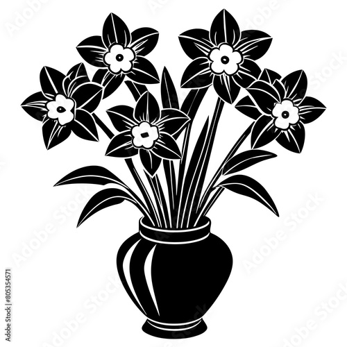 Set of flower on the vase vector silhouette