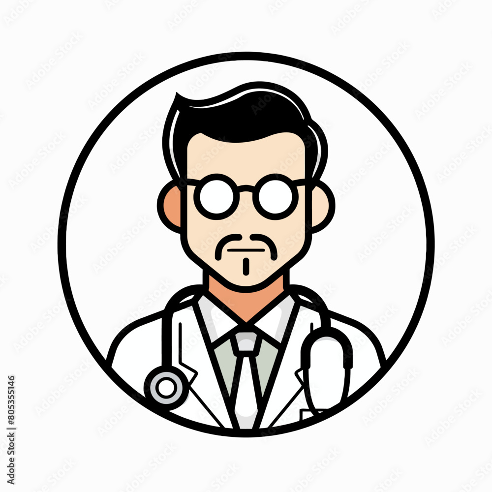 Doctor icon UI design black round frame flat linear vector icon whte background