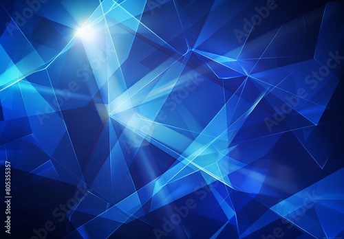 This fascinating image features a dark blue background with glowing polygonal designs and light effects