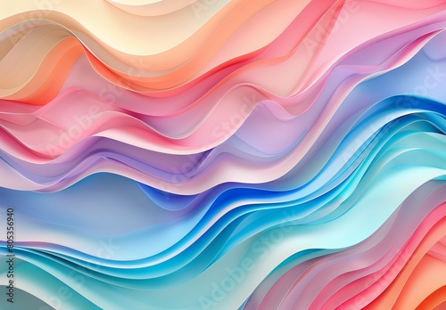 Featuring vibrant wave patterns, this colorful digital art piece captures fluid motion with abstract shapes in shades of pink and blue