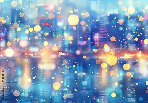 The image showcases bokeh lights in front of a blurred cityscape  resembling a festive or celebratory mood