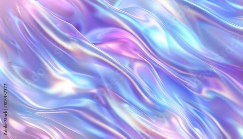 This visually captivating image showcases wavy patterns in iridescent colors, reminiscent of silky fabric blowing in a gentle breeze