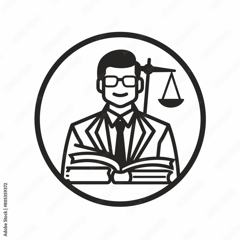 Lawyer icon UI design black round frame flat linear vector icon whte background Lawyer icon UI design black round frame flat linear vector icon whte background