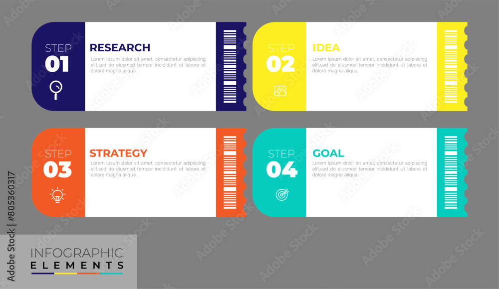  Infographics template with 4 steps, options or process