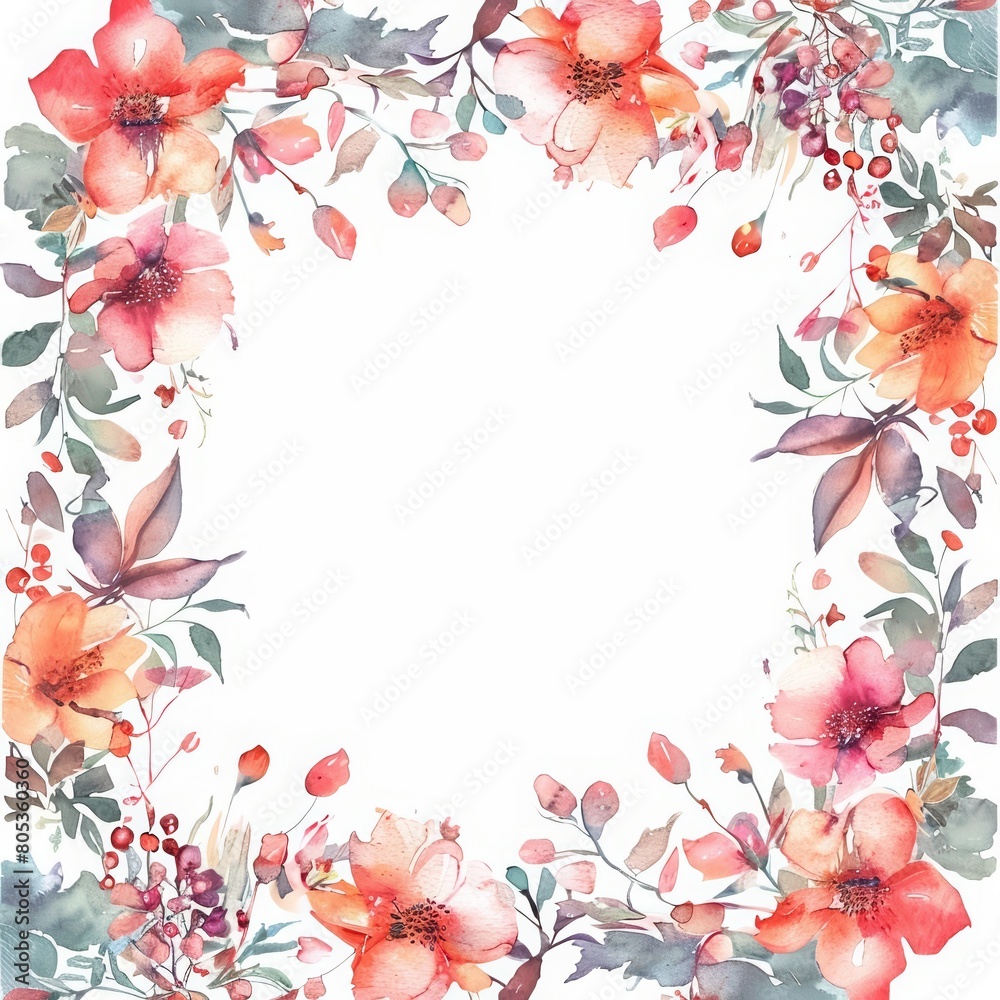 Fototapeta premium A creative watercolor template of a floral wedding card captures the essence of romantic celebrations with delicate floral illustrations